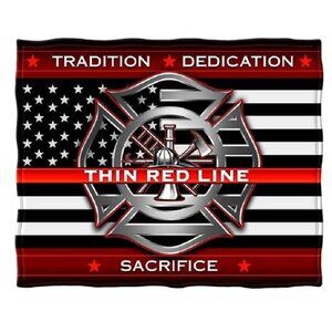 New Fireman Thin Red Line Plush Fleece Throw Gift Blanket Firefighter Rescue EMT